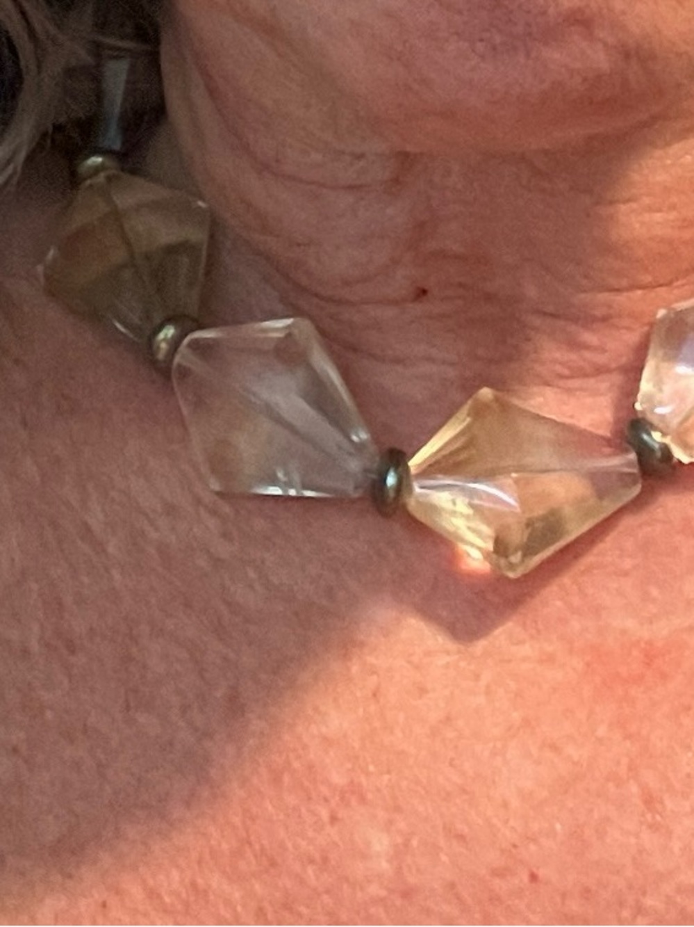 Faceted Amber and Clear Bead Necklace for Women
